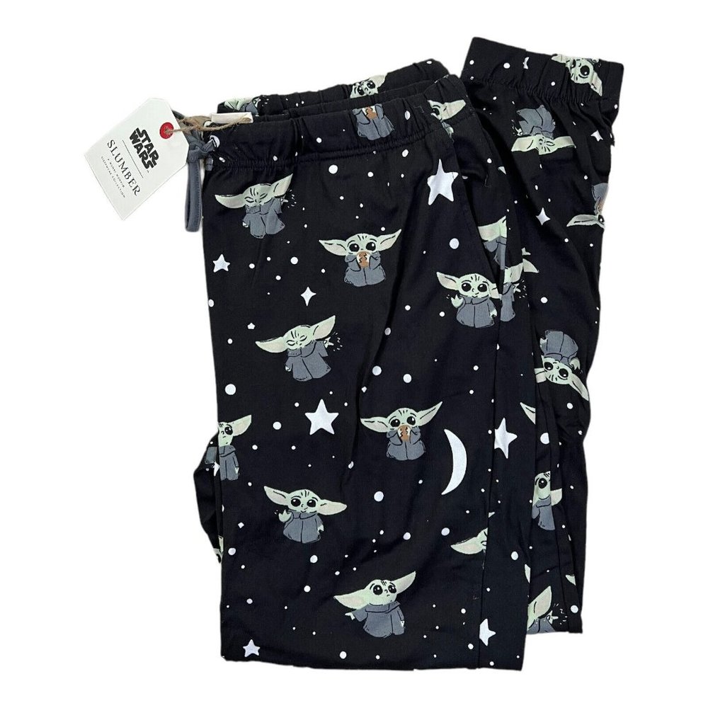 Munki Munki Star Wars XL Womens Mandalorian Grogu Baby Yoda Black Pajama Pant